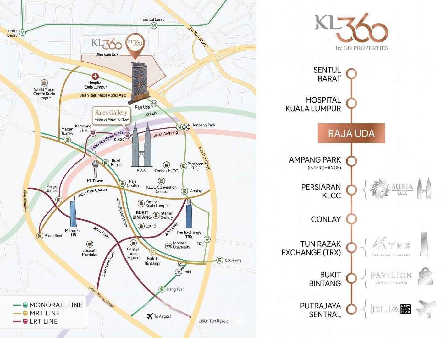 KL360 location map, 50m from MRT Raja Uda station