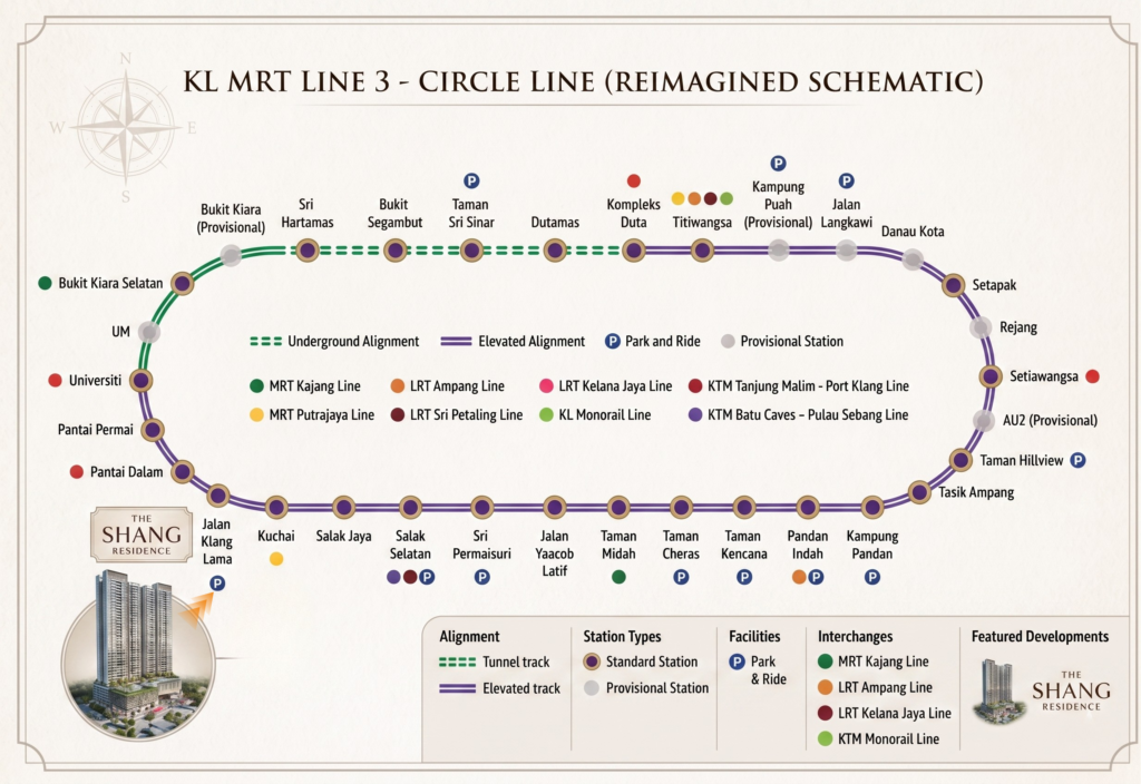 MRT3 Circle Line orbital route map, Klang Valley