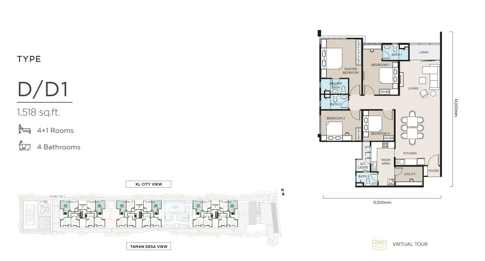 The Atas Type D 1,518 sq ft floor plan